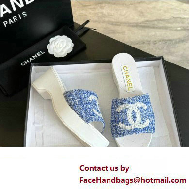 Chanel Tweed  &  Patent Calfskin Mules G45555 Blue 2024